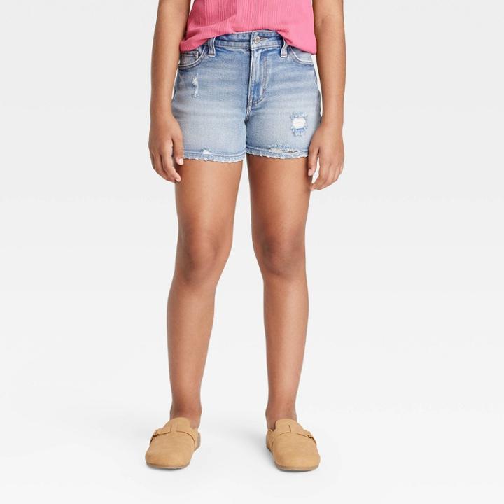 Girls' High-rise Midi Jean Shorts - Art Class Medium Wash Xs,