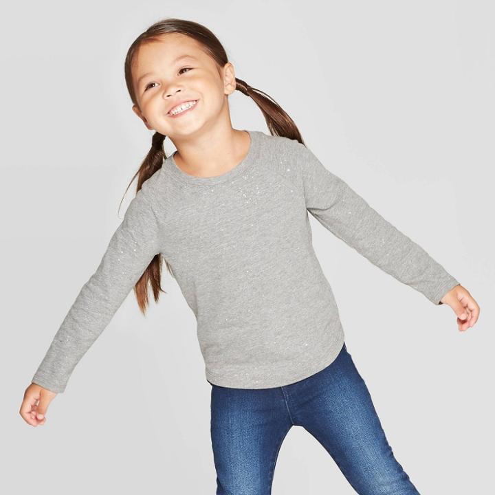 Toddler Girls' Long Sleeve Sparkle T-shirt - Cat & Jack Gray