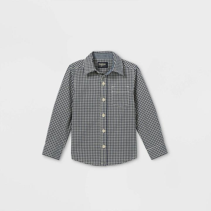 Oshkosh B'gosh Toddler Boys' Gingham Woven Long Sleeve Button-down Shirt - Navy