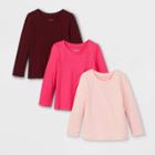 Toddler Girls' 3pk Solid Long Sleeve T-shirt - Cat & Jack Pink/light Pink/burgundy