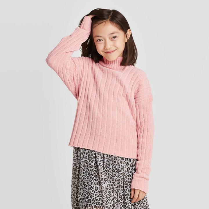 Girls' Ribbed Mock Neck Sweater - Art Class Peach Xs, Girl's, Pink