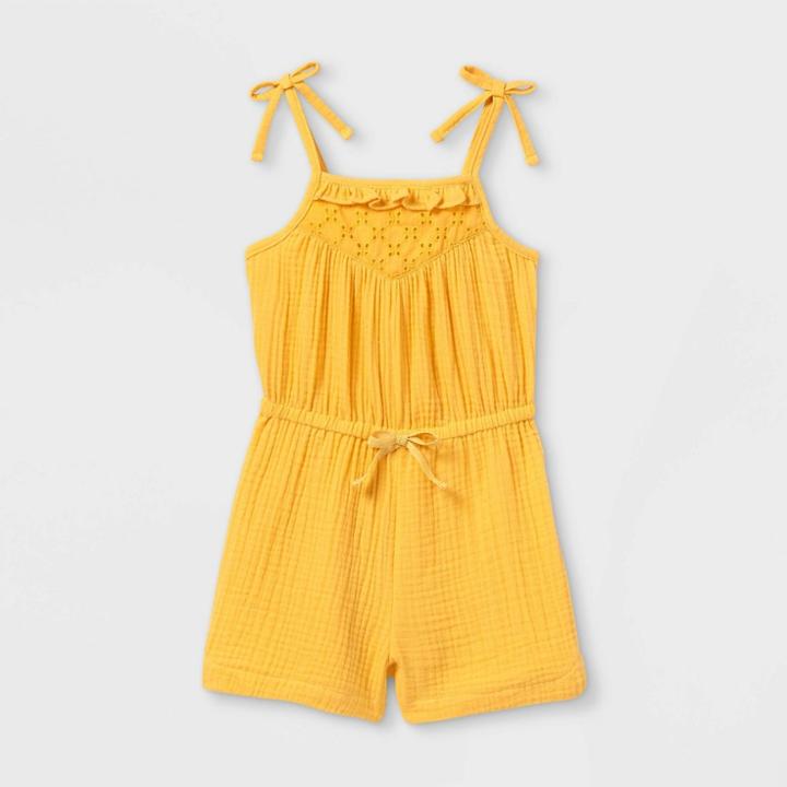 Toddler Girls' Eyelet Tank Romper - Cat & Jack Gold