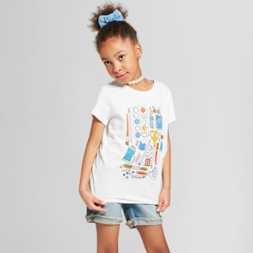 Girls' Short Sleeve School Supplies Graphic T-shirt - Cat & Jack White