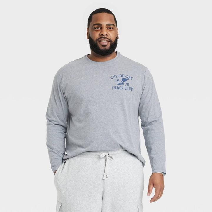 Men's Big & Tall Long Sleeve Printed Lyndale T-shirt - Goodfellow & Co Heathered Gray