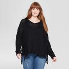 Women's Plus Size Long Sleeve Crew Neck Side Tie Tunic Sweater - Universal Thread Black X