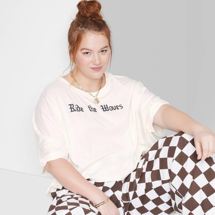 Women's Ascot + Hart Ride The Waves Cropped Short Sleeve Graphic T-shirt - White
