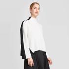 Women's Colorblock Long Sleeve Mock Turtleneck Pullover - Prologue White/black