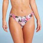 Women's Ruffle Cheeky Bikini Bottom - Shade & Shore White Tropical Print