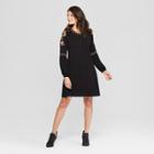 Women's Embroidered Sleeve Knit Shift Dress - Spenser Jeremy - Black