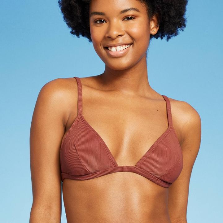 Women's Ribbed Triangle Bikini Top - Wild Fable Rust Xxs, Red