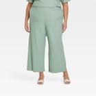 Women's Plus Size High-waist Wide Leg Ribbed Pants - Ava & Viv Green X