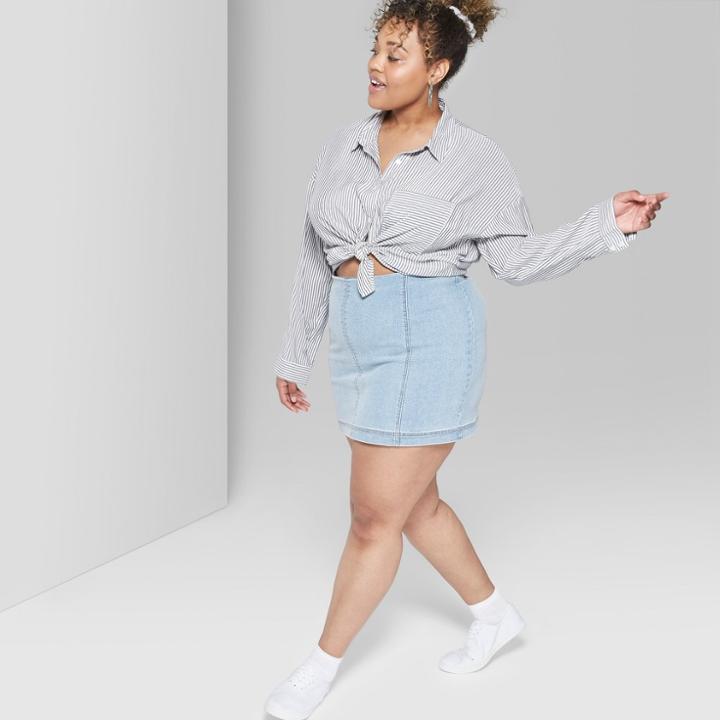 Women's Plus Size Paneled Denim Mini Skirt - Wild Fable Blue