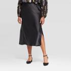 Women's Plus Size Midi Satin Skirt - A New Day Black 1x, Women's,
