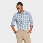Men's Plaid Standard Fit Stretch Poplin Long Sleeve Button-down Shirt - Goodfellow & Co Beam Blue