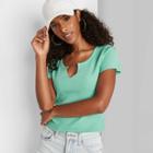 Women's Short Sleeve Notch Front Baby T-shirt - Wild Fable Green