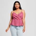 Women's Plus Size Striped Sleeveless Wrap Front Cami - A New Day Pink 2x,