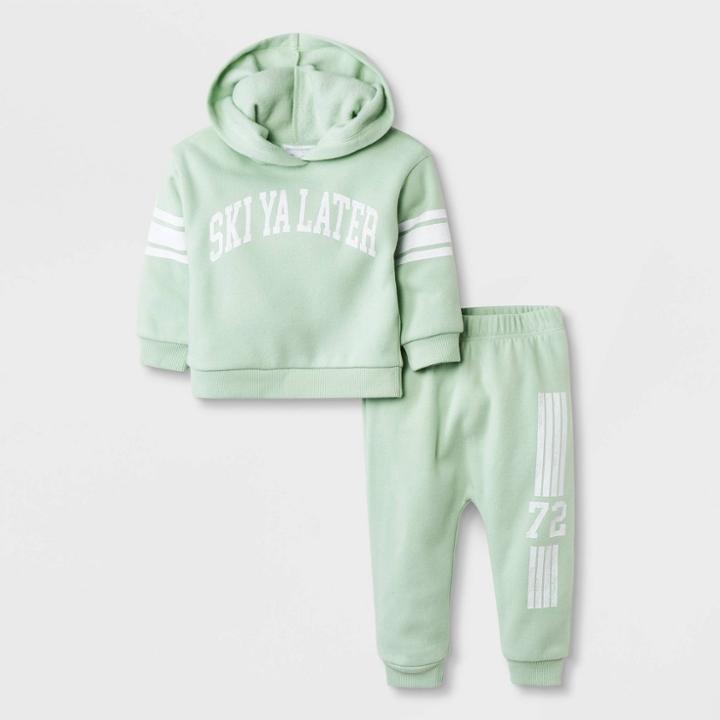 Grayson Mini Baby 2pc 'ski Ya Later' Fleece Top & Bottom Set - Green