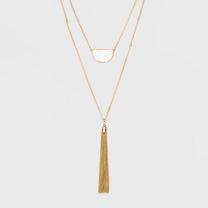 Two Rows, Half Moon Shape, And Tassel Long Necklace - A New Day Gold