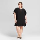 Women's Plus Size Short Sleeve Lace-up Mini Dress - Who What Wear Black X