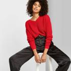 Women's Long Sleeve Crewneck Cropped Sweater - Wild Fable Red Pop
