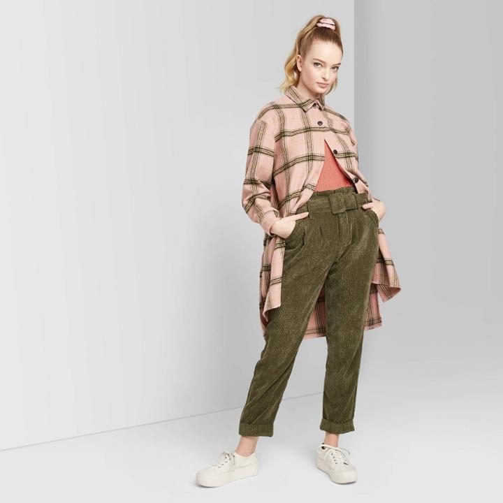 Women's Plaid Long Sleeve Oversized Flannel Button-down Shirt - Wild Fable Pink