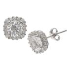 Distributed By Target Women's Round Cubic Zirconia Stud Earrings With Pave Square Setting In Sterling Silver - Clear/gray