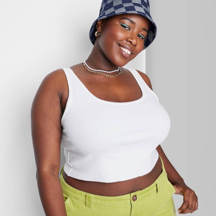 Women's Plus Size Slim Fit Cropped Tiny Tank Top - Wild Fable White