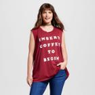 Fifth Sun Women's Plus Size Insert Coffee To Begin Graphic Tank Burgundy 1x - Fifth