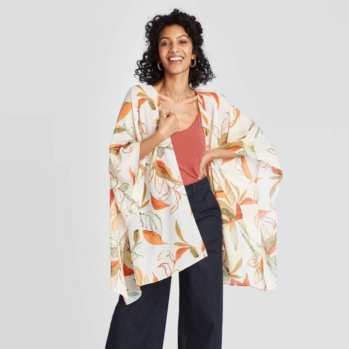 Women's Floral Kimono - A New Day Cream One Size Cream, Women's,