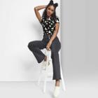 Women's Short Sleeve Slim Fit Baby T-shirt - Wild Fable Black Butterfly Print