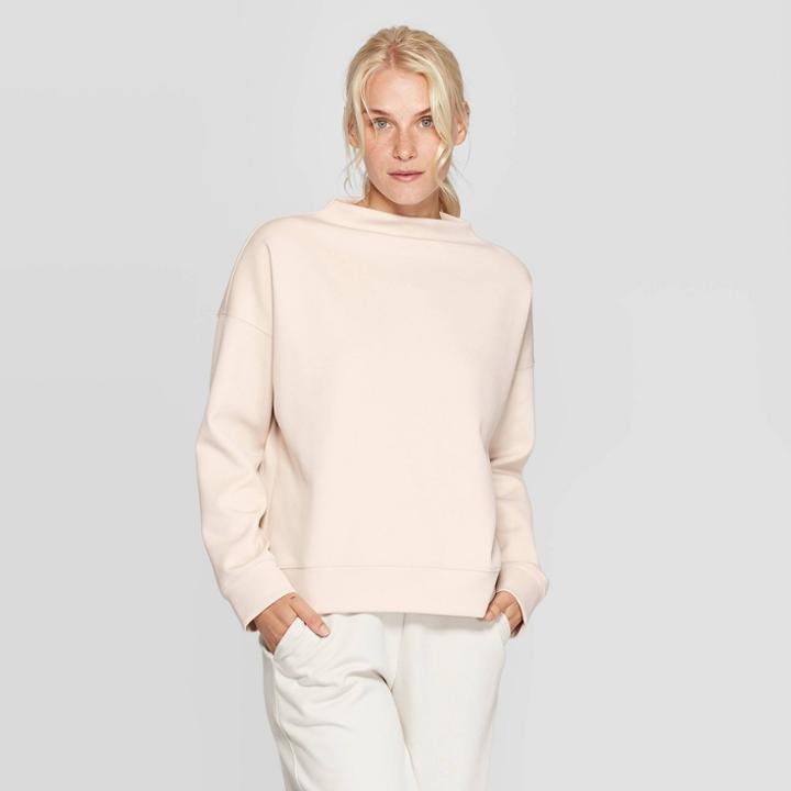 Women's Dolman Long Sleeve Mock Turtleneck Sweatshirt Prologue Cream Xs, Women's, Beige