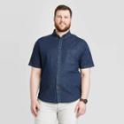 Men's Tall Standard Fit Short Sleeve Denim Shirt - Goodfellow & Co Dark Wash Mt, Men's, Dark Blue