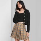Women's Button-front Ribbed Cropped Cardigan - Wild Fable Black