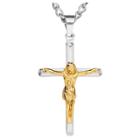 Men's West Coast Jewelry Two-tone Stainless Steel Crucifix Cross Necklace, Gold