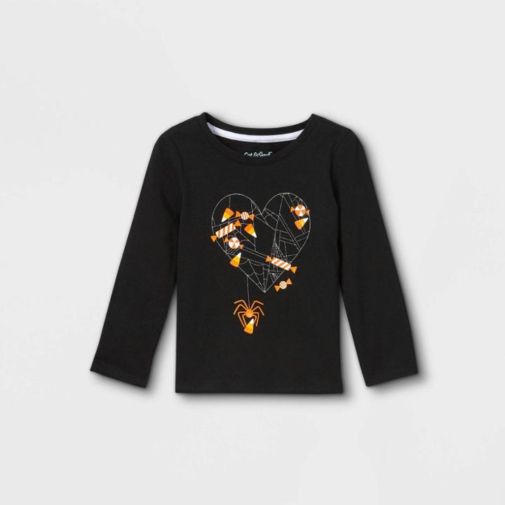 Toddler Girls' Spider Web Heart Long Sleeve Graphic T-shirt - Cat & Jack Black