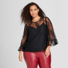 Women's Plus Size Long Ruffle Sleeve Pullover Top - Who What Wear Black X