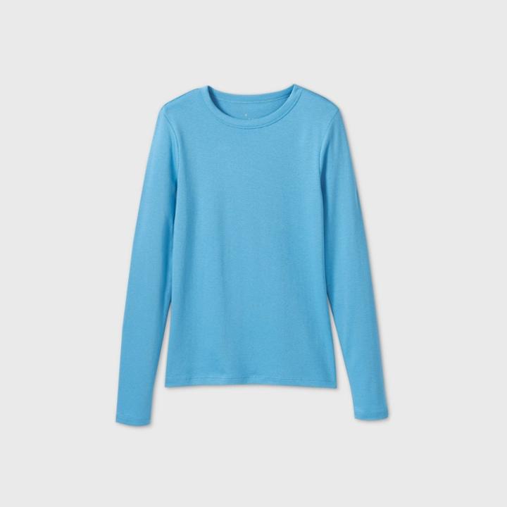 Women's Long Sleeve Fitted T-shirt - A New Day Blue