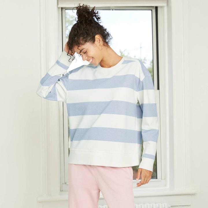 Women's Striped Sweatshirt - Universal Thread Blue/white