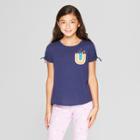 Girls' Tie Sleeve Rainbow Pocket T-shirt - Cat & Jack Navy