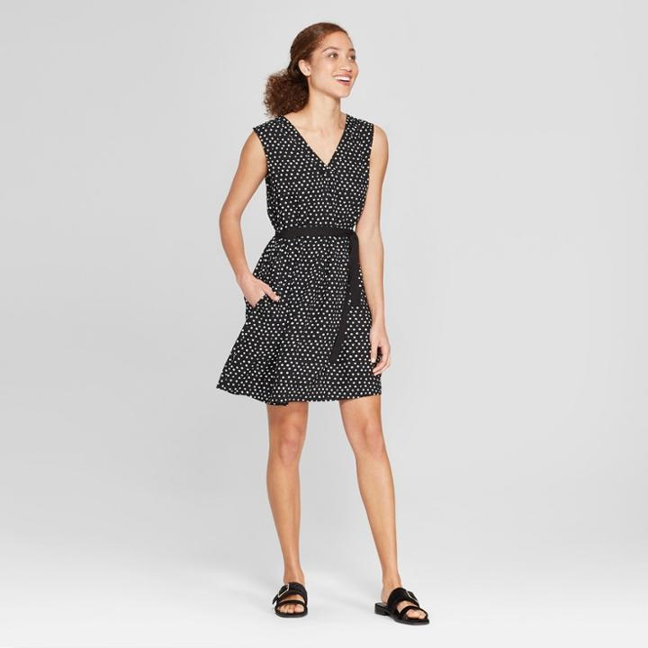 Women's Polka Dot Sleeveless Sundress- A New Day Black