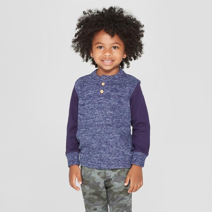 Toddler Boys' French Terry Henley Long Sleeve Sweater - Cat & Jack Blue