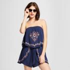 Women's Strapless Floral Print Embroidered Flounce Tube Top - Xhilaration Navy
