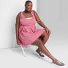Women's Plus Size Sleeveless Tie-strap Babydoll Textured Knit Dress - Wild Fable Pink