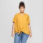Women's Plus Size Tie Front Short Sleeve Blouse - Ava & Viv Yellow