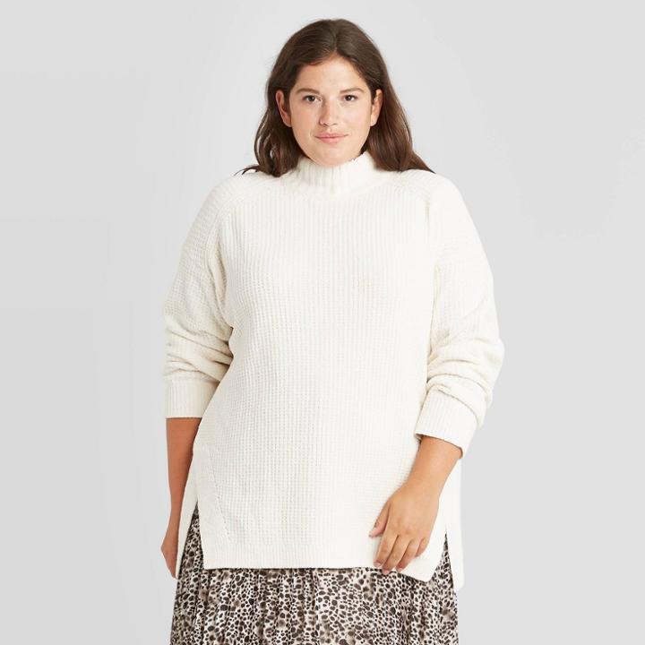 Women's Plus Size Mock Turtleneck Tunic Pullover Sweater - A New Day Cream