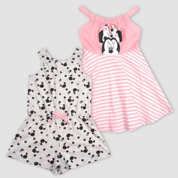 Disney Toddler Girls' Minnie Mouse 2pk Summer Dress And Romper - Gray