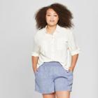 Women's Plus Size 3/4 Sleeve Utility Shirt - A New Day Cream (ivory)