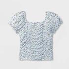 Girls' Floral Puff Sleeve Top - Art Class Blue