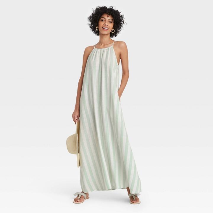 Women's Striped Sleeveless Dress - A New Day Mint Xs, Green