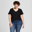 Women's Plus Size Monterey Pocket V-neck Short Sleeve T-shirt - Universal Thread Black